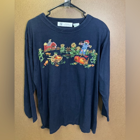 Studio Collection Fall Embroidered Long Sleeve Tee Shirt Women’s Large - Picture 1 of 4